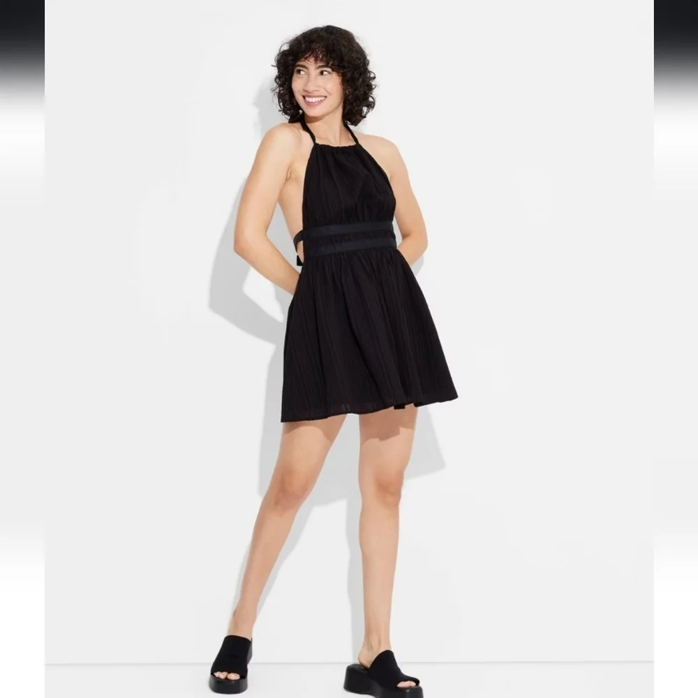 Women's Tie Back Mini Fit and Flare Dress - Wild Fable Black L